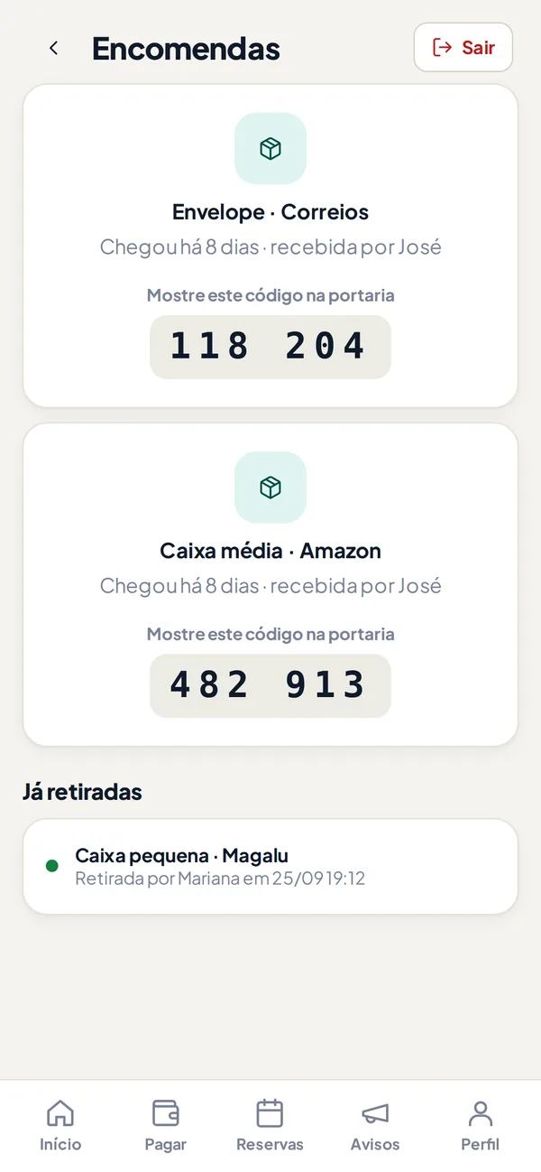 Encomendas com código de retirada no app